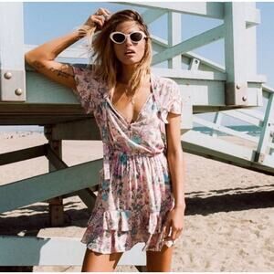 Spell and the Gypsy pink floral mini dress size small beachy boho